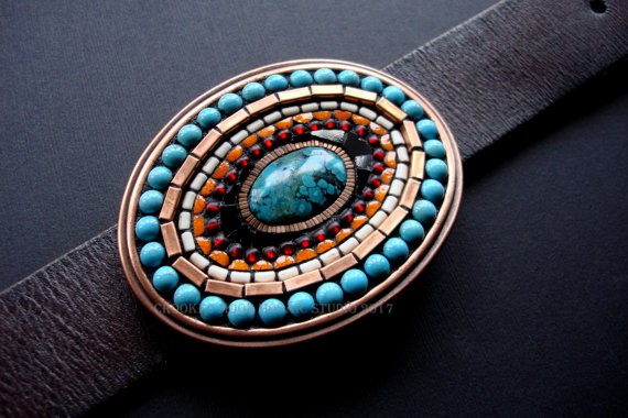 One of a Kind SouthWest Style Mosaic Belt Buckle