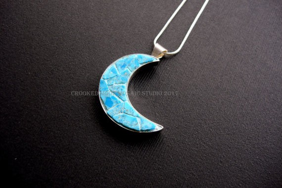 One of a Kind Turquoise Mosaic Crescent Moon 