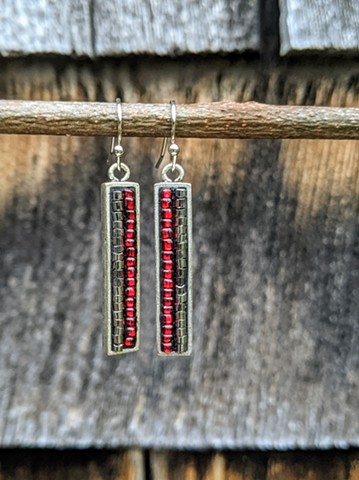 RED AND SILVER SKINNY DROP EARRINGS