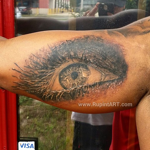 eye tattoo black and gray realistic tattoo by P
