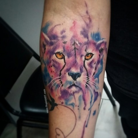 cheetah watercolor tattoo. freehand tattoo