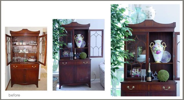 an OLD china cabinet styled with fresh NEW character and class
