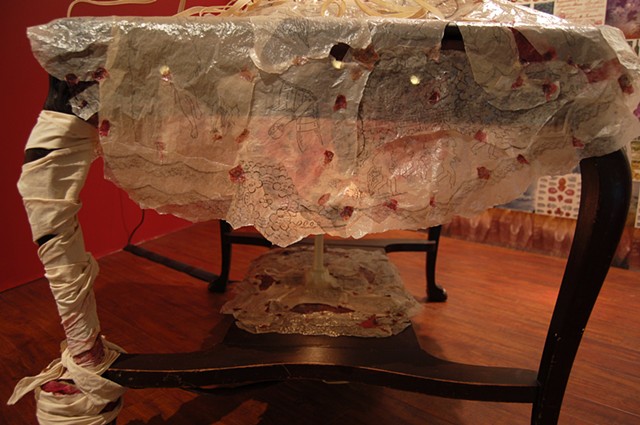 Wounded Table; view of side with "broken leg" and underneath