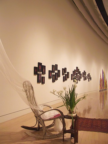 Installation including Interior Piece, 40 Waterfalls for Them, and Scarves/Candles in distance (Springfield Museum of Art)