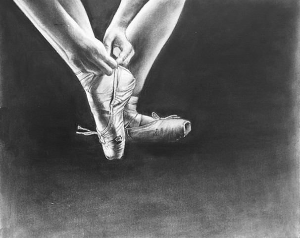 Satin Shoes Charcoal on paper, 17 x 14 inches