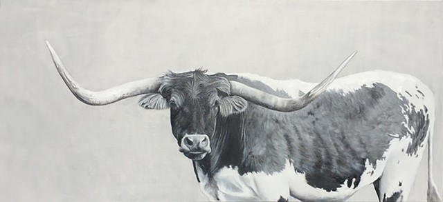 Longhorn Oil on canvas, 56 x 26 inches.