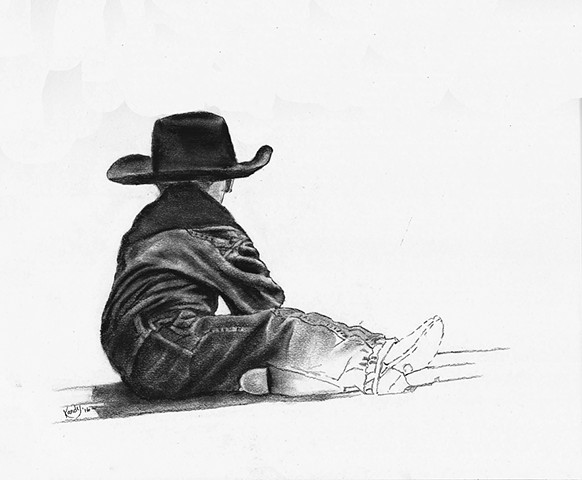 Little Cowpoke Charcoal on paper, 17 x 14 inches.