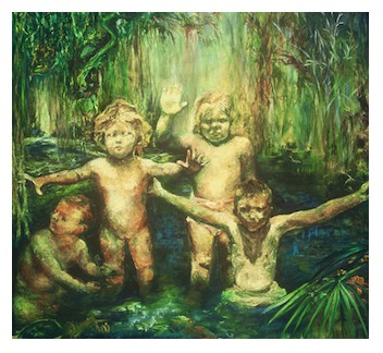 jungle scene with young children 