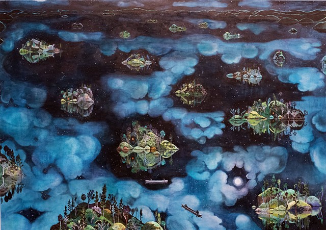 Painting of the boundary waters or the bwca at night by sophia heymans 