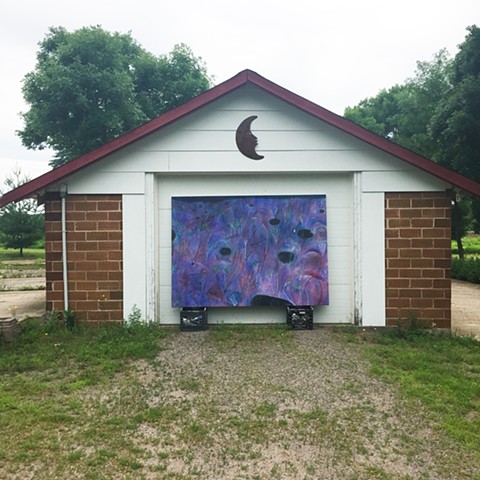 Painting leaning on the barn. Saint Joseph, Minnesota. 2018