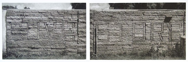 Stone veneer spells out "Cove Store" on a small building near Mille Lacs Lake, Minnesota.Two plate polymer photogravure by John Pearson