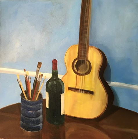 Guitar, oil on canvas, original artwork by Kate Harr