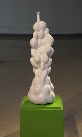 Biomorphic ceramic sculpture in white by artist Jeff Krueger