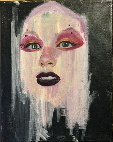 Abstracted portrait in acrylic paint on canvas