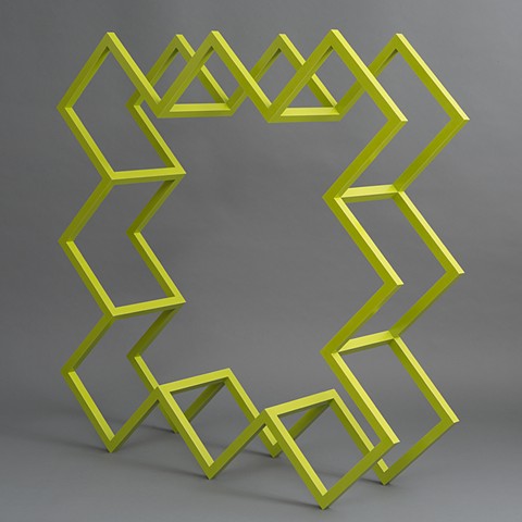 yellow green  abstract colorful playful wood sculpture by artist Emi Ozawa
