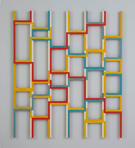 abstract colorful playful wood sculpture by artist Emi Ozawa