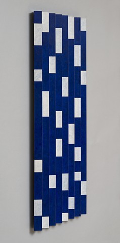 blue abstract colorful playful relief woodworking wood sculpture by artist Emi Ozawa