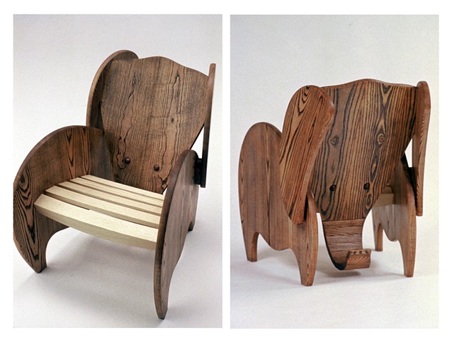 elephant chair abstract animal woodworking furniture colorful playful wood sculpture by artist Emi Ozawa