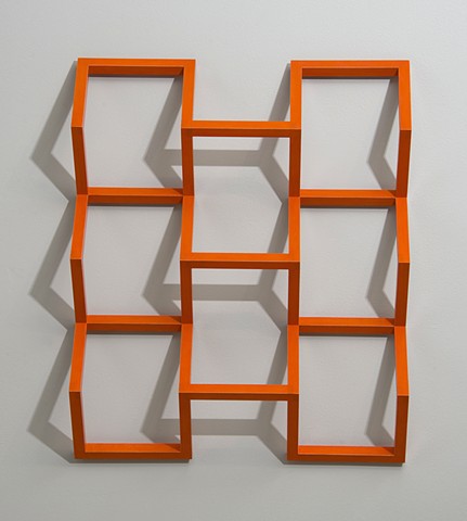 orange grid abstract colorful playful wood sculpture by artist Emi Ozawa