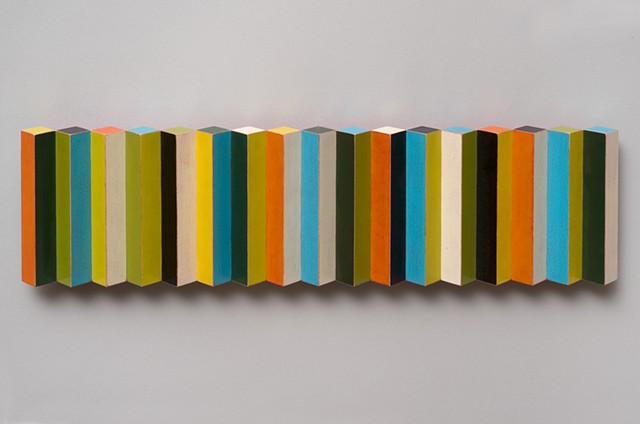 colorful abstract painted wood sculpture by artist Emi Ozawa