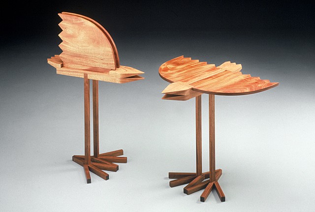 bird table abstract animal woodworking furniture colorful playful wood sculpture by artist Emi Ozawa