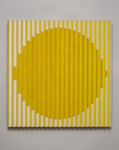 Sun colorful abstract painted wall  wood sculpture by artist Emi Ozawa