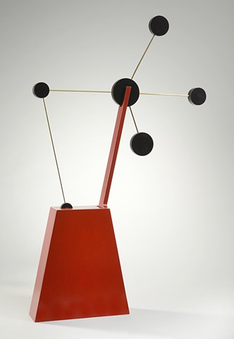 red constellation woodworking colorful playful kinetic wood sculpture by artist Emi Ozawa
