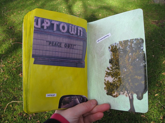 mixed media collage uptown peaceout letting go still contemplating tree theatre by Holly Campbell