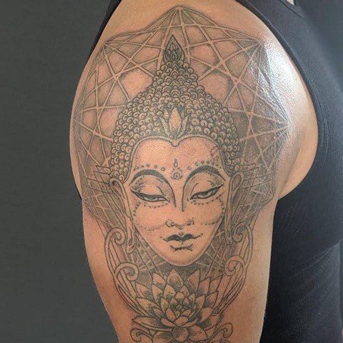Geometric Buddha tattoo