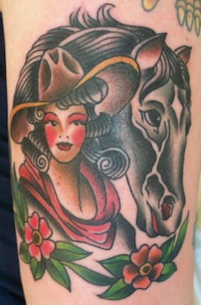 Traditional cowgirl tattoo