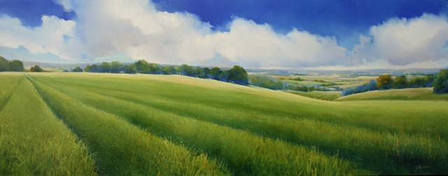 Commissioned agricultural landscape painting of rolling hills in NJ