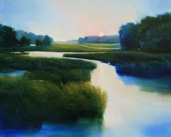 painting of sunset on salt marsh by Janine Robertson