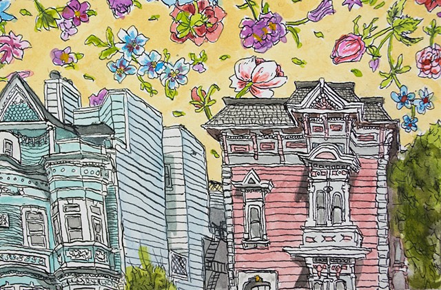 San Francisco Houses #25. Watercolor and ink on paper. Art by Eric Dyer