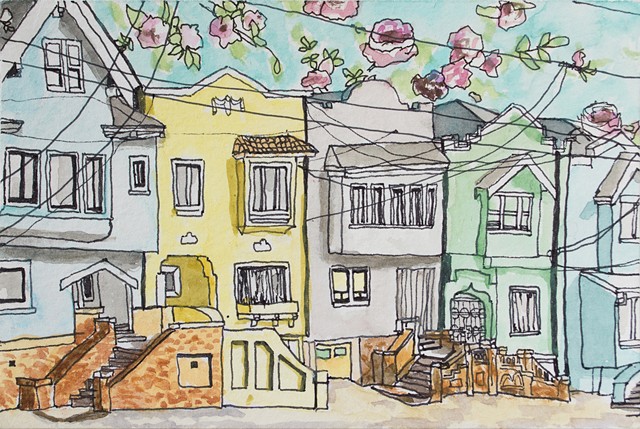 San Francisco Hoods #3. Watercolor and ink on paper. Art by Eric Dyer
