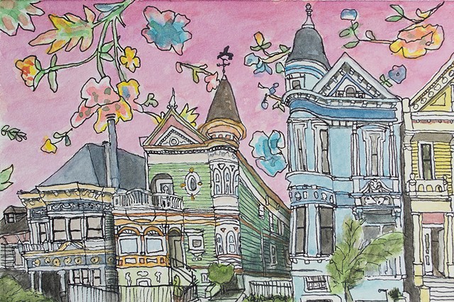 San Francisco Hoods #4. Watercolor and ink on paper. Art by Eric Dyer