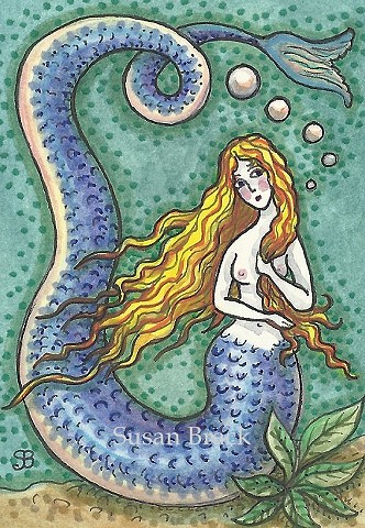 Mermaid Siren Long Fish Tail Illustration Fantasy Susan Brack Art Ink Legend License