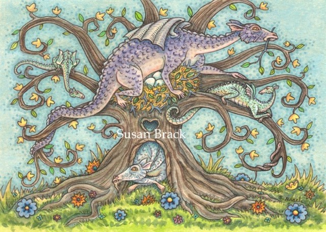 Dragon Family Tree Medieval Colony Goth Susan Brack Fantasy Art Illustration Licensing