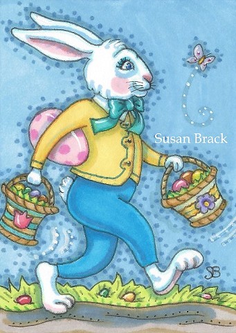 Easter Bunny Rabbit Egg Basket Holiday Whimsy Spring Susan Brack Art