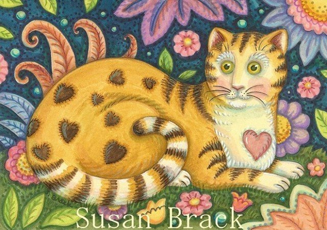 Folk Art Cat Kitten Feline Portrait Garden Susan Brack Flowers Licenses