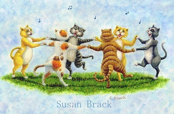 Dancing Cats Felines Kittens Illustration Susan Brack Art Dance Tribe License Humor
