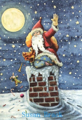 Christmas Santa Belsnickle Chimney Roof Americana St. Nick Holiday Susan Brack Folk Art