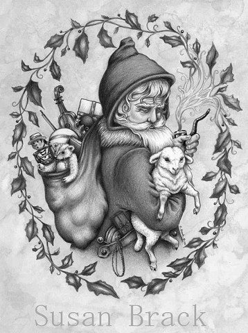 Pere Noel Father Christmas Vintage Style Lamb Susan Brack Art Illustration License Santa