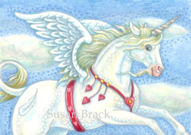 Valentine Hearts Pegasus Unicorn Flying Horse Fantasy Susan Brack Art license