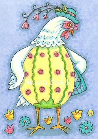 Easter Egg Dress Chicken Susan Bracke Cute Art EBSQ ACEO