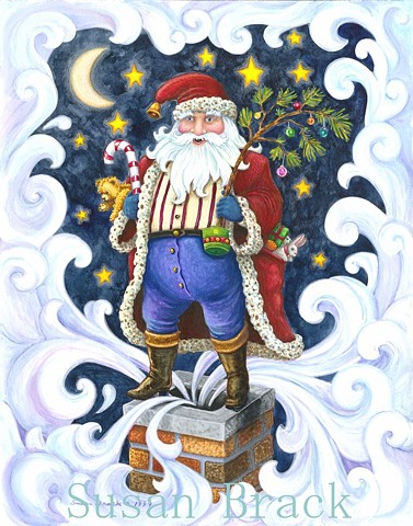 St. Nicholas Santa Father Christmas Pere Noel Holiday Chimney Susan Brack Art License