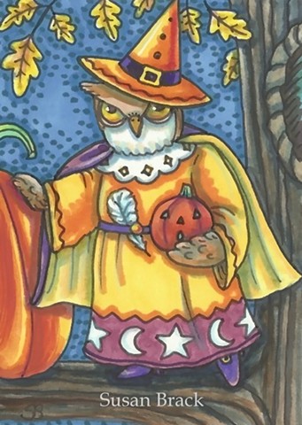 Halloween Witch Owl Bird Wizard Magic Susan Brack Art Illustration EHAG EBSQ License