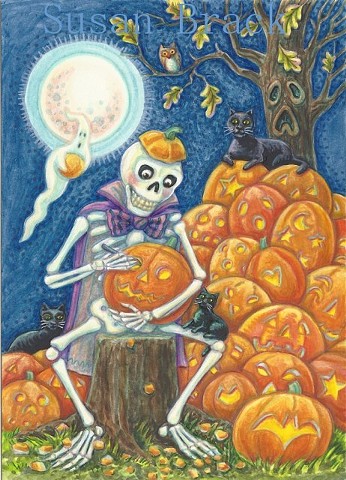 Skeleton Skelly Carving Jack O Lantern Halloween Susan Brack Art Illustration Licensing