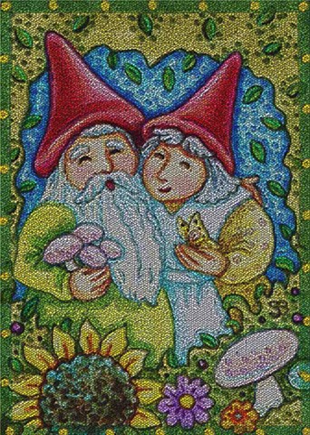 Gnomes Hunting Mushrooms Fantasy Folklore Susan Brack Art Illustration