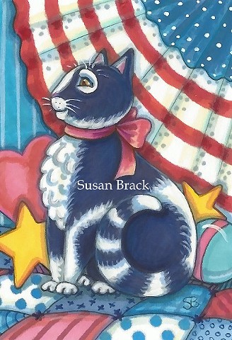 Americana Country Cat Kitten Feline Patchwork Quilt Susan Brack Art Illustration License