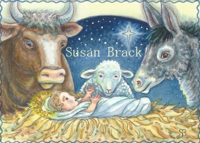 Nativity Stable Animals Baby Jesus Donkey Sheep Ox Manger Susan Brack Religious Art